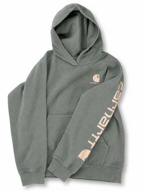 Carhartt kids Hooded Sweatshirt in Dusty Olive with Tan Logo